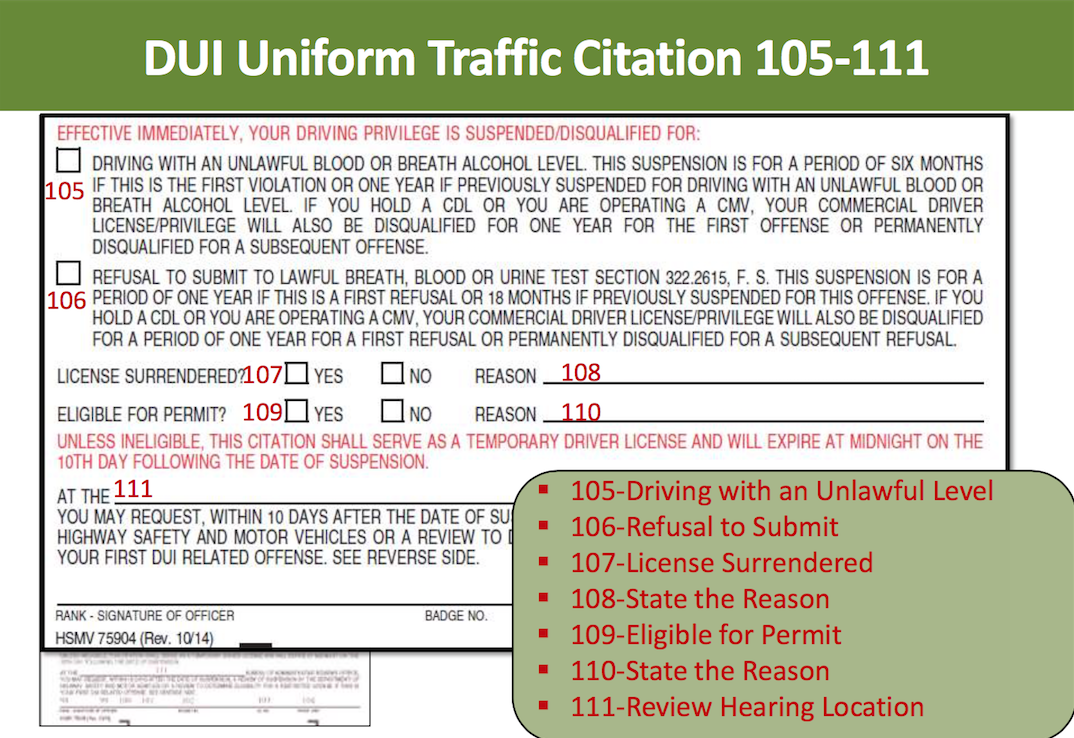 Requirements For Florida s DUI Uniform Traffic Citations UTC 
