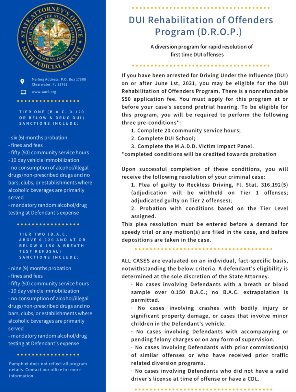 D.R.O.P. DUI Diversion Program in Pinellas County, FL