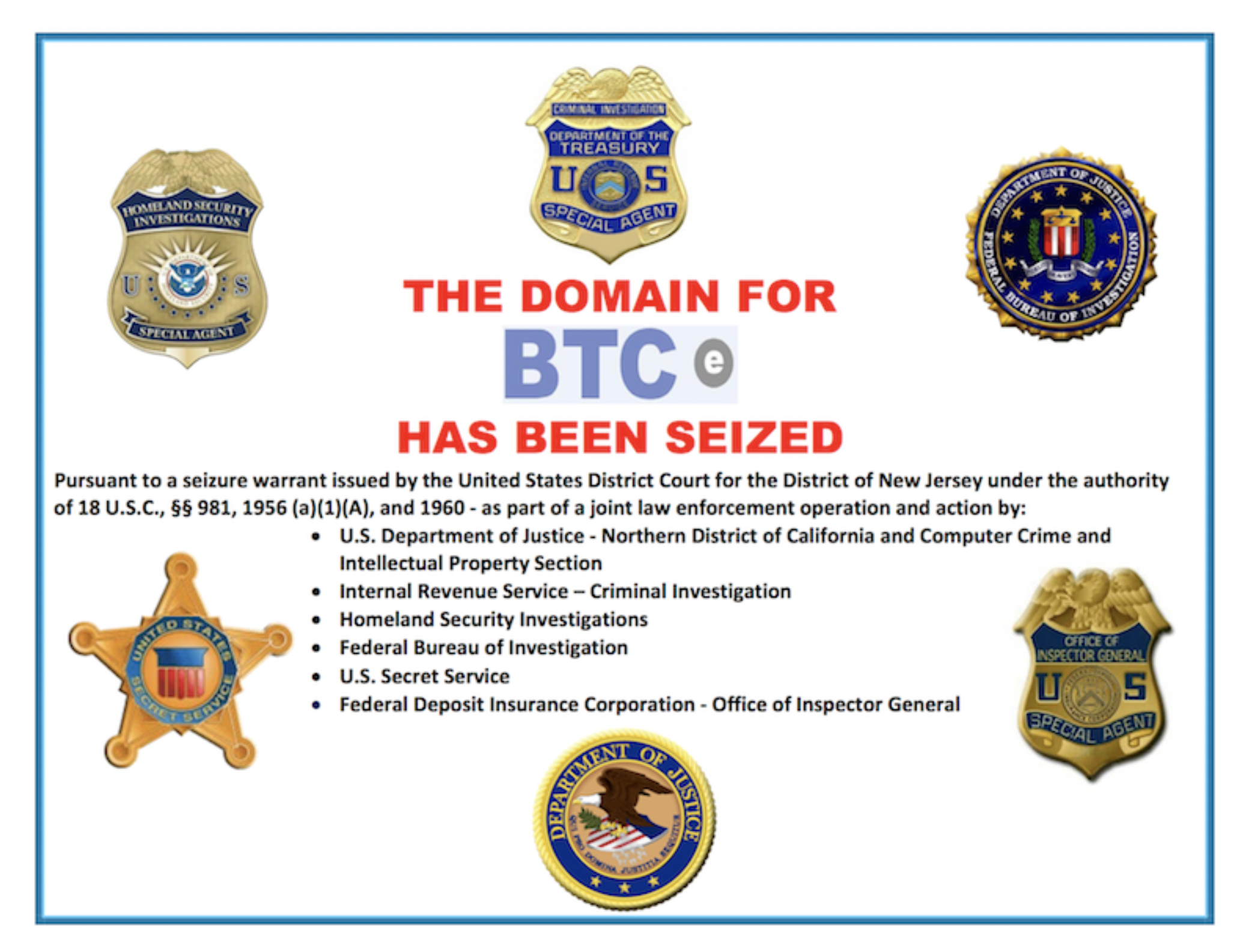 BTC-e seizure for civil asset forfeiture proceedings