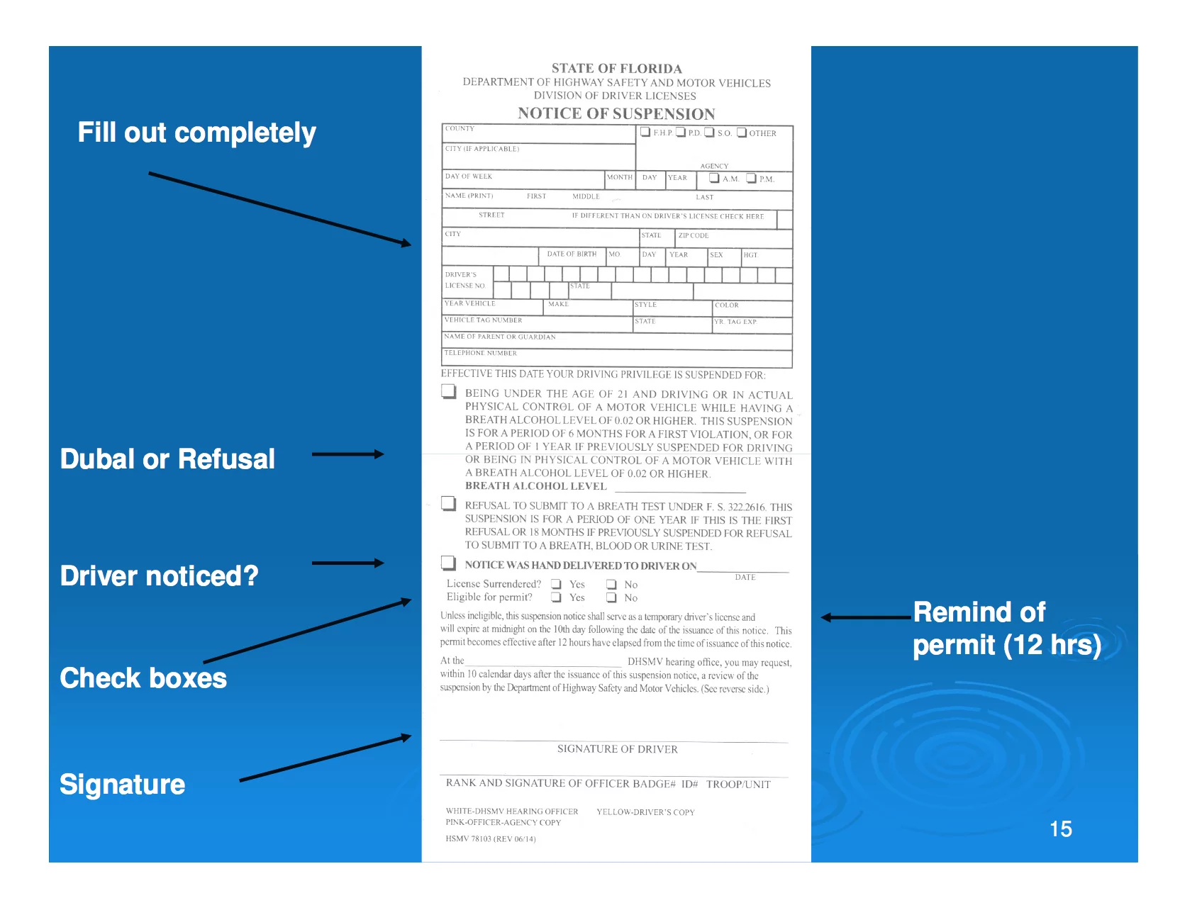 notice of suspension under 21 BAL .02 322.2616