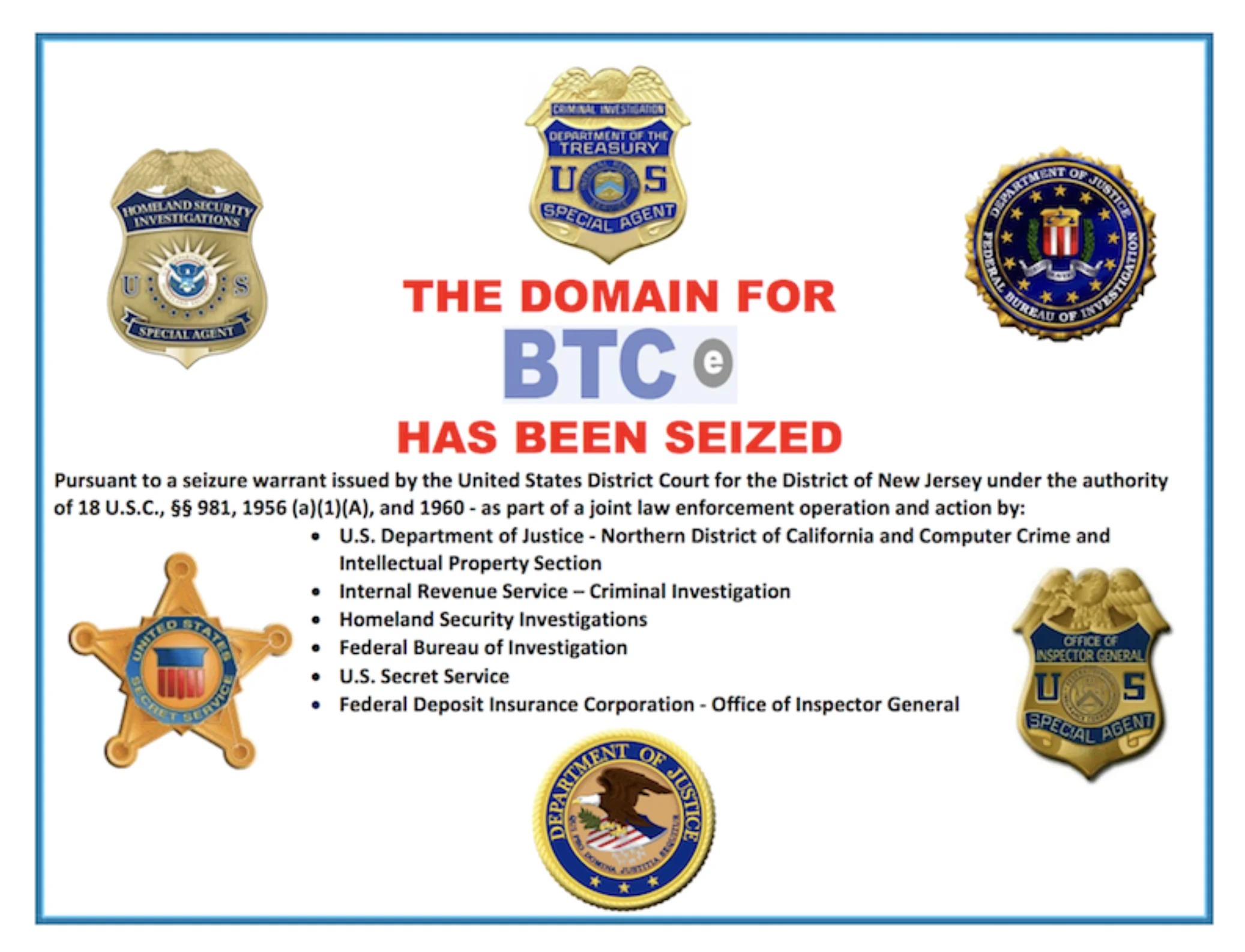 BTC-e seizure for civil asset forfeiture proceedings